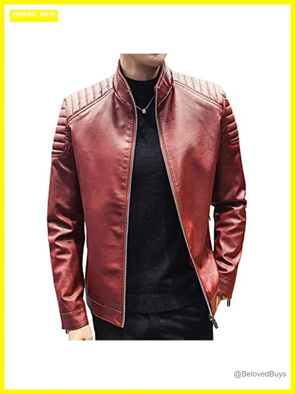 Faux Leather Motorcycle Jacket Slim Fit Stand Collar Biker